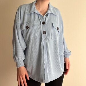 Blue Striped Button-Up Shirt